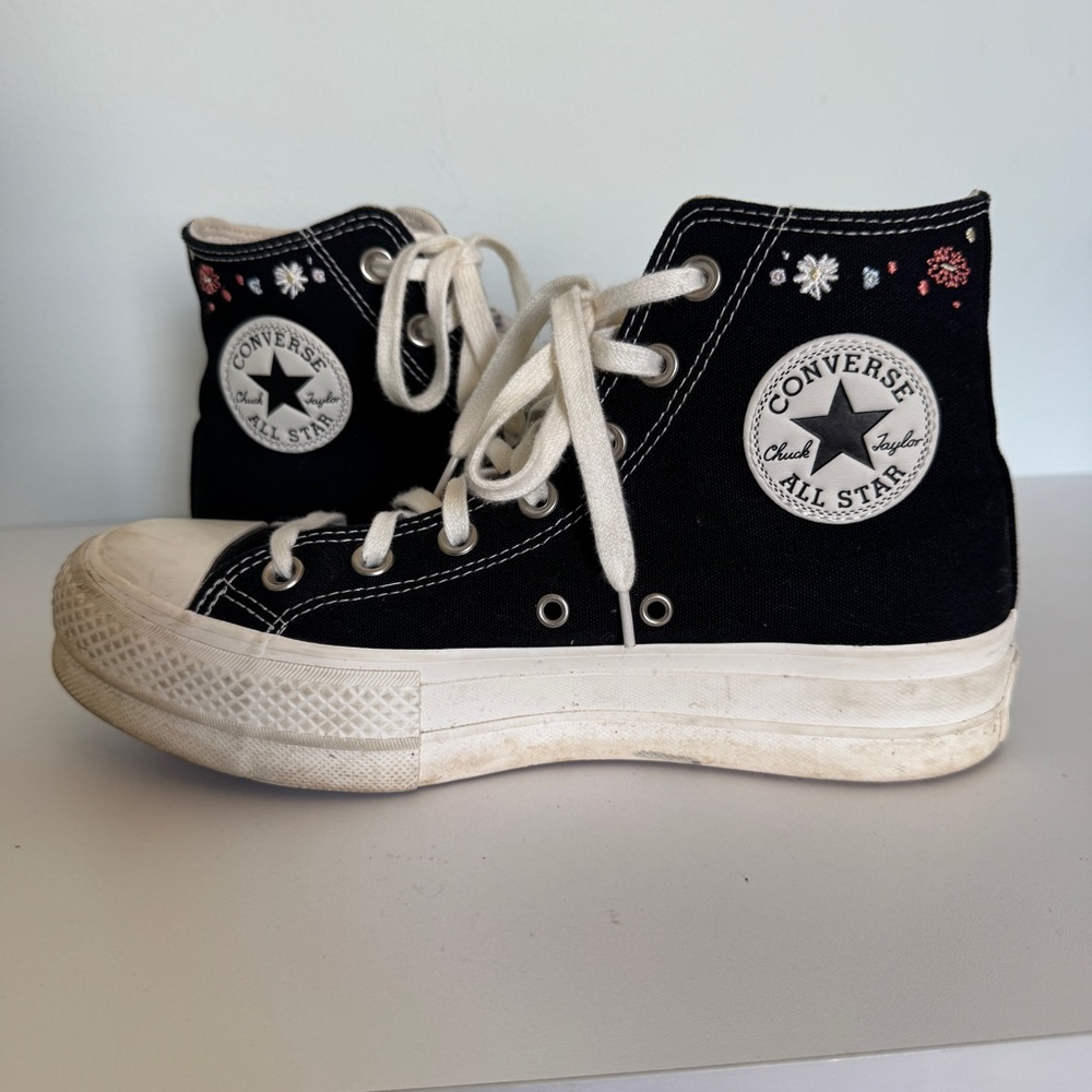 Converse Chuck Taylor All Star Platform High Top Sneakers Embroidered Black